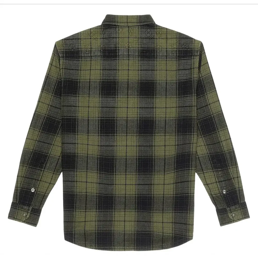 PURPLE BRAND Men's Plaid Flannel Shirt Size SMALL Green Black Heavyweight